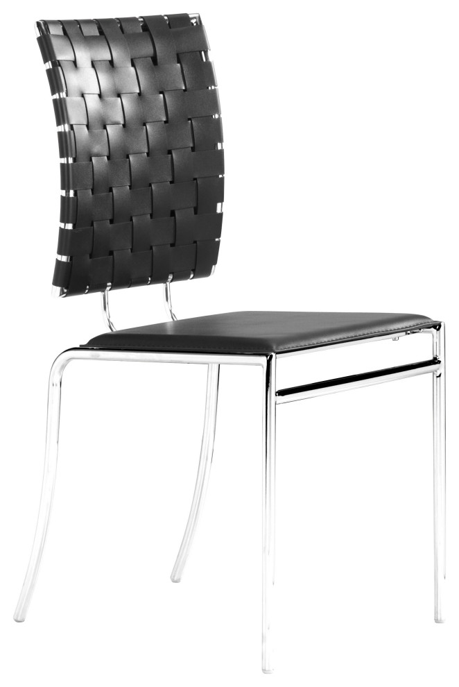 Set of Four Black Faux Leather and Steel Modern Basket Weave Dining Chairs   Contemporary   Dining Chairs   by UStradeENT LLC  Houzz