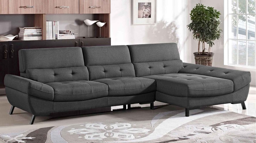 Modern Dark Gray Fabric Tufted Rider Sectional   Transitional   Sectional Sofas   by Zuri Furniture  Houzz