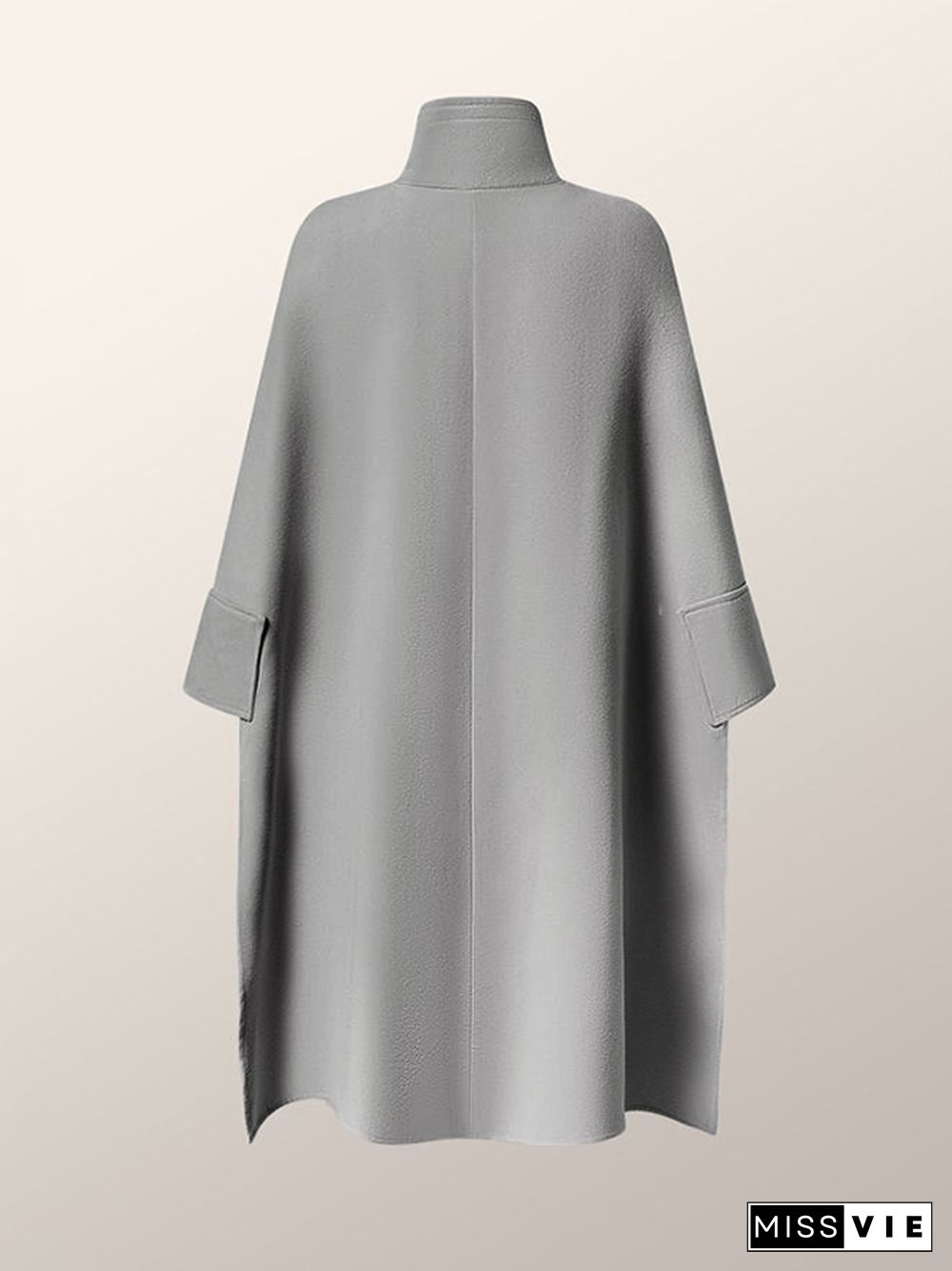 Batwing Sleeves High-Low Split-Joint High-Neck Cape Woolen Coat