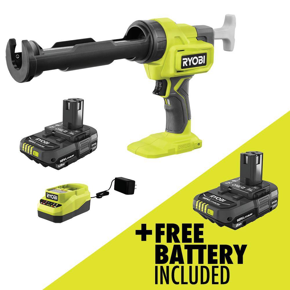 RYOBI ONE+ 18V Cordless 10 oz. Caulk  Adhesive Gun Kit with 1.5 Ah Battery and Charger with FREE 2.0 Ah Battery PCL901K1-PBP006