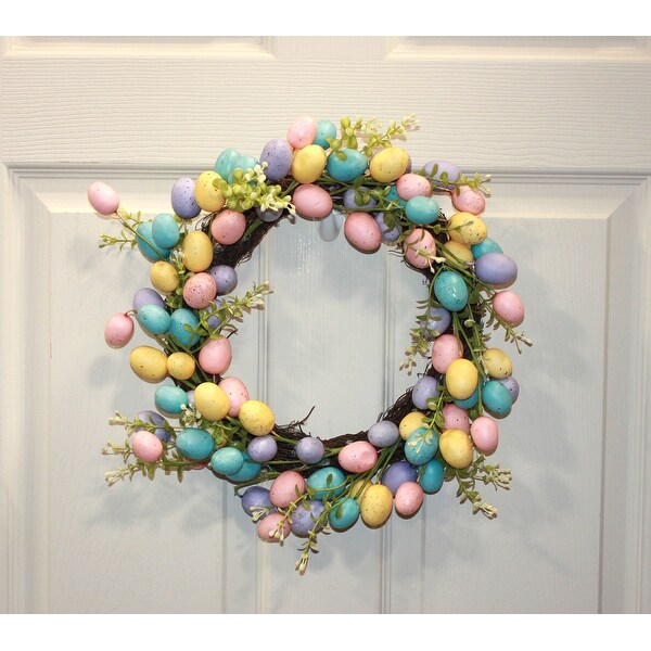 16 Easter Eggs Wreath on Natural Twig Base