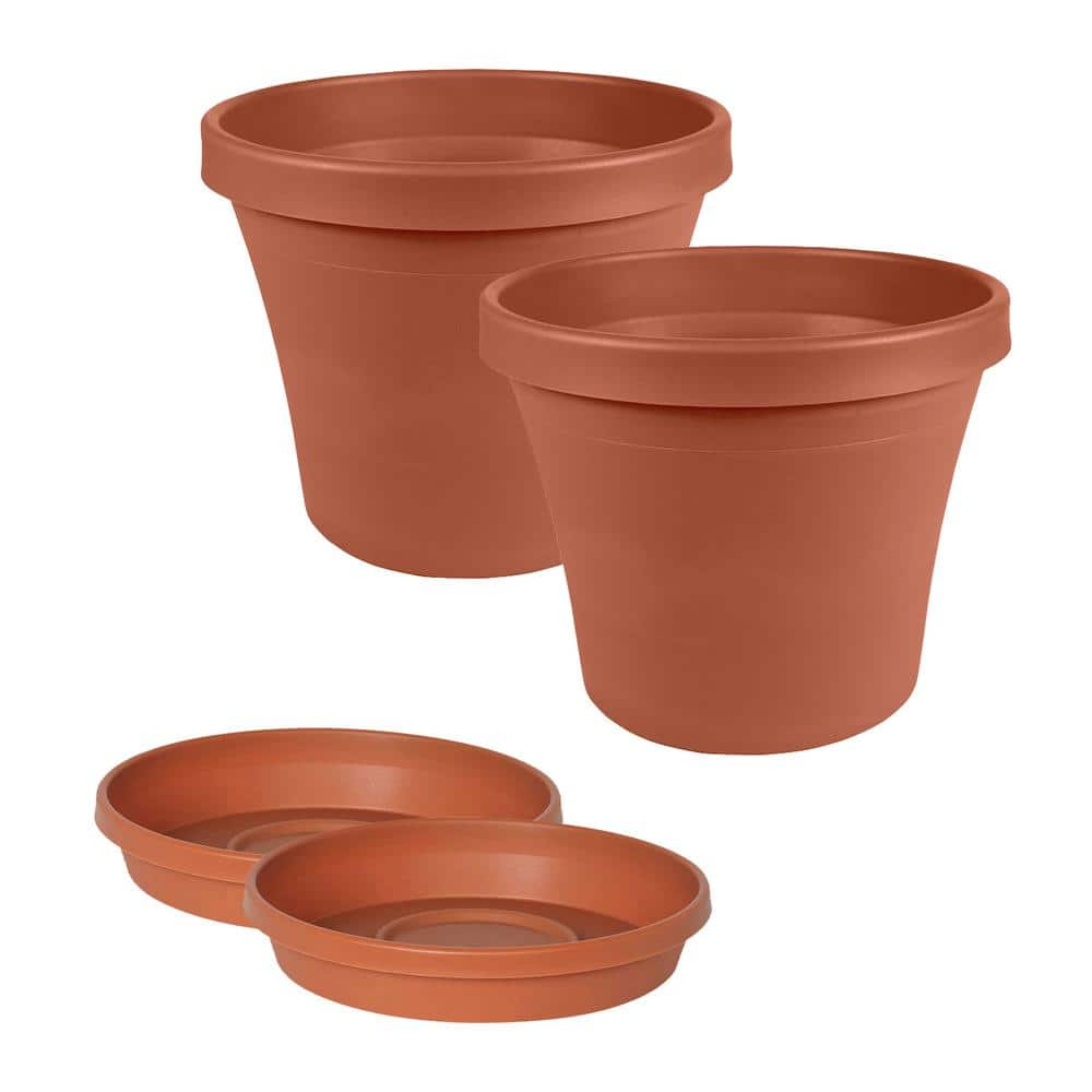 Bloem Terra 8 in. Resin Set of 2 Planters and 2 Saucers Bundle， Terra Cotta DCB-TERMIX2