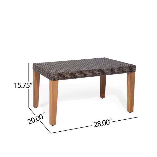 Hampton Outdoor Transitional Wicker and Acacia Wood Ottoman by Christopher Knight Home