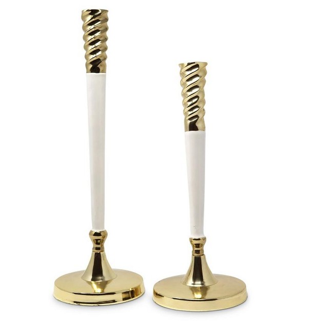 Classic Touch White And Gold Taper Candle Holder