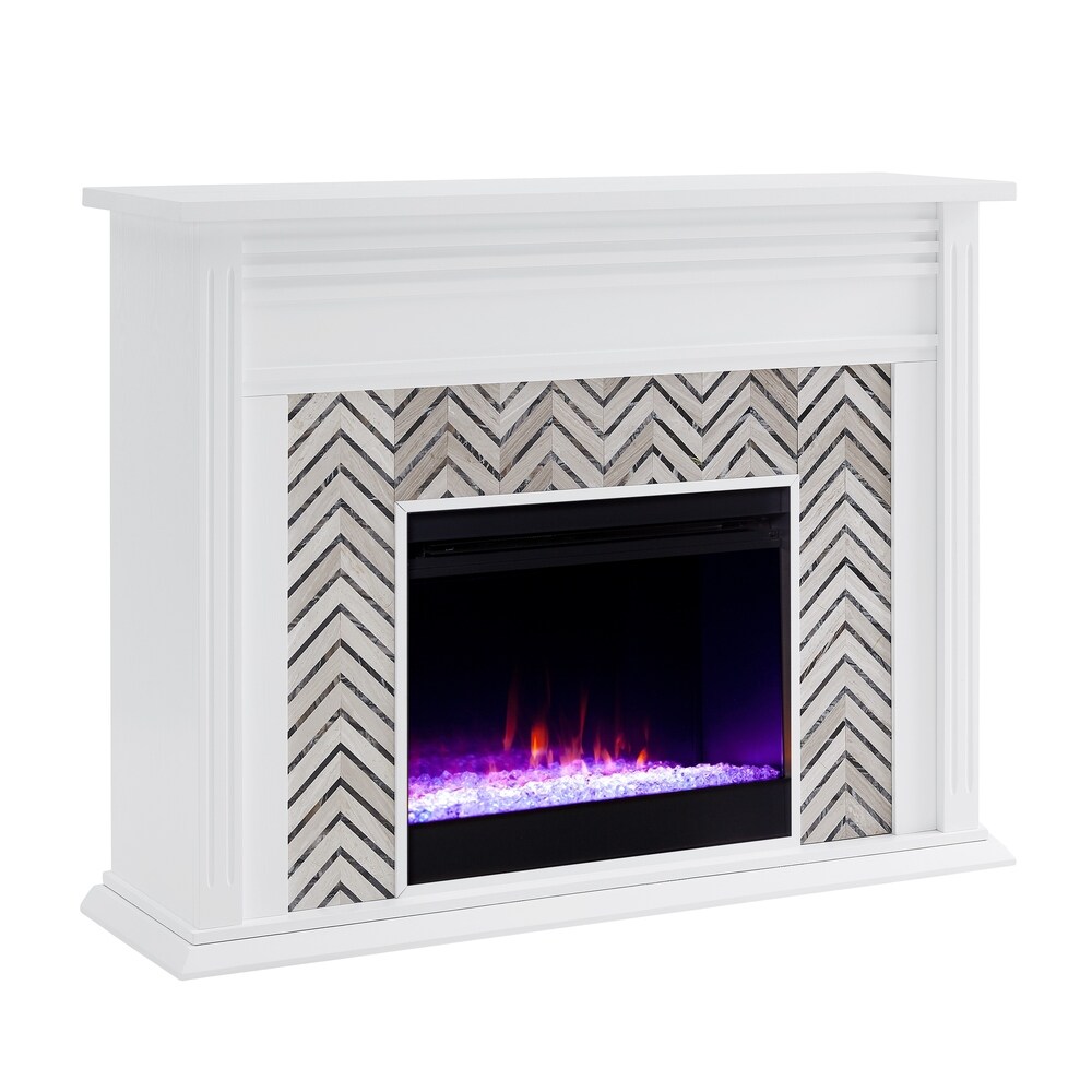 SEI Furniture Heidi Contemporary White Wood Color Changing LED Fireplace