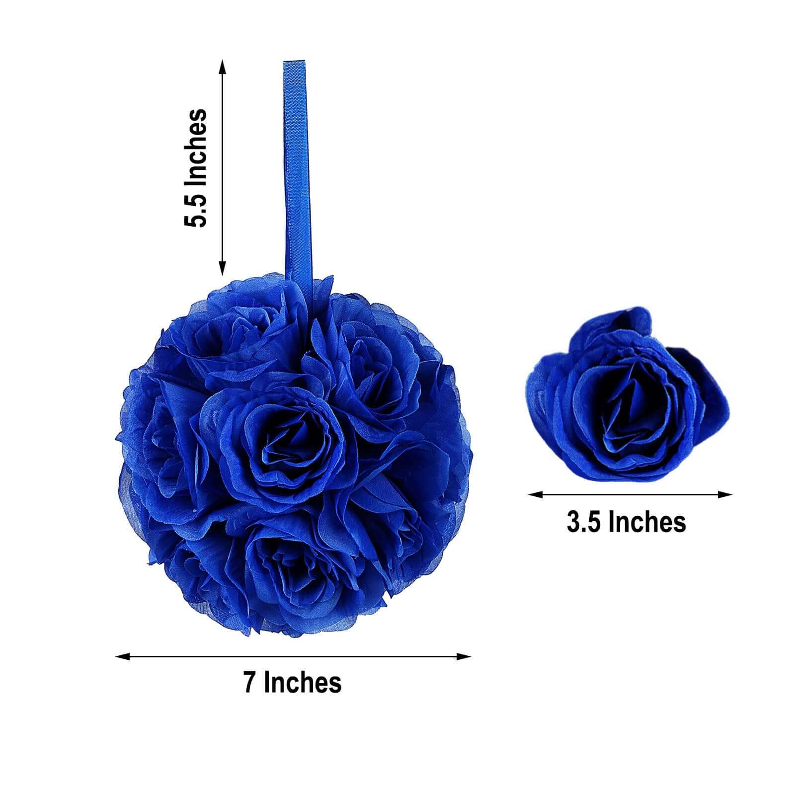 2 Pack Royal Blue Artificial Silk Rose Kissing Ball, Faux Flower Ball 7