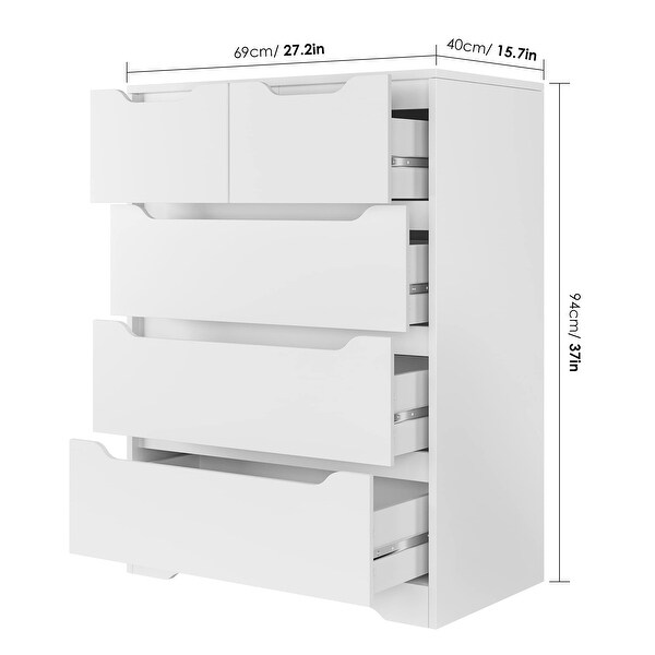 Modern 5 Drawer Dresser， Chest of Drawers with Storage， Wood Clothing Organizer with Cut-Out Handles， Accent Storage Cabinet - - 37668294