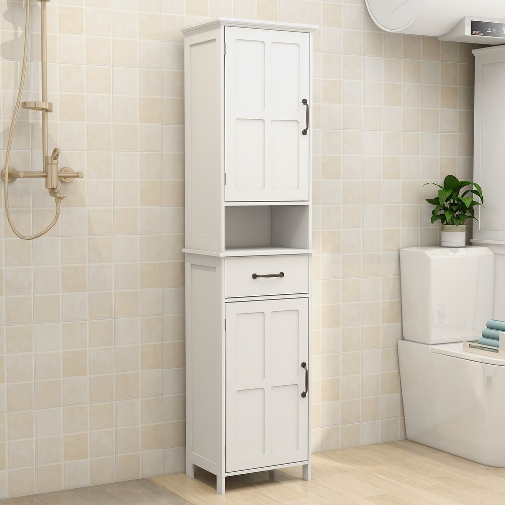 Tall Bathroom Storage Cabinet Narrow Floor Standing Cabinet  White