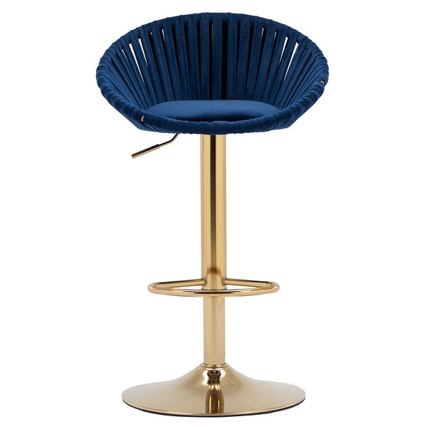 Modern Velvet Counter Height Barstools， with Low Back Ajustable Swivel Kitchen Bar Chairs with Gold Footrest， Set of 2