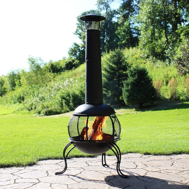 Sunnydaze Decor KF-849 66-in H x 28-in D x 31-in W Black Steel Chiminea