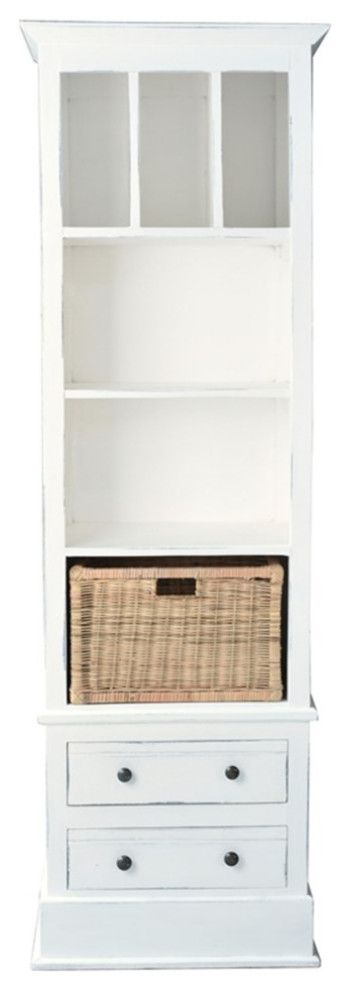 Sunset Trading Cottage Bookcase with Basket White Solid Wood Fully Assembled   Farmhouse   Bookcases   by Homesquare  Houzz