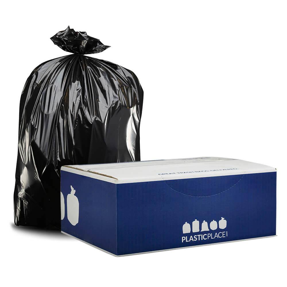 Plasticplace 50 in. W x 60 in. H 64 Gal. 1.5 mil Black Gusset Seal Toter Compatible Trash Bags (50-Case) W65LDBTL