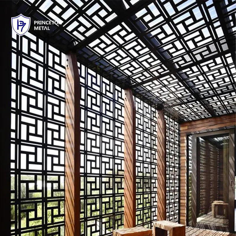 Commercial metal wall panel building projects facades decoration screen aluminum laser cut outdoor pergola roof