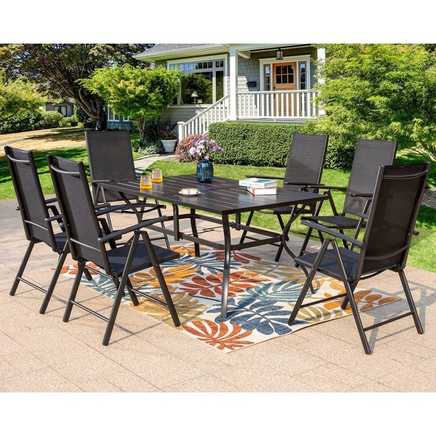 7pc Patio Set With Rectangle Table amp Reclining Sling Chairs With Armrests Captiva Designs