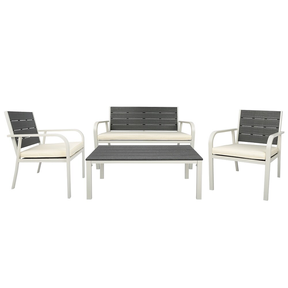 4 PCS Outdoor Patio Chairs Set with Coffee Table  Outdoor Furniture Set with High Density PE and Heavy duty Steel Frame