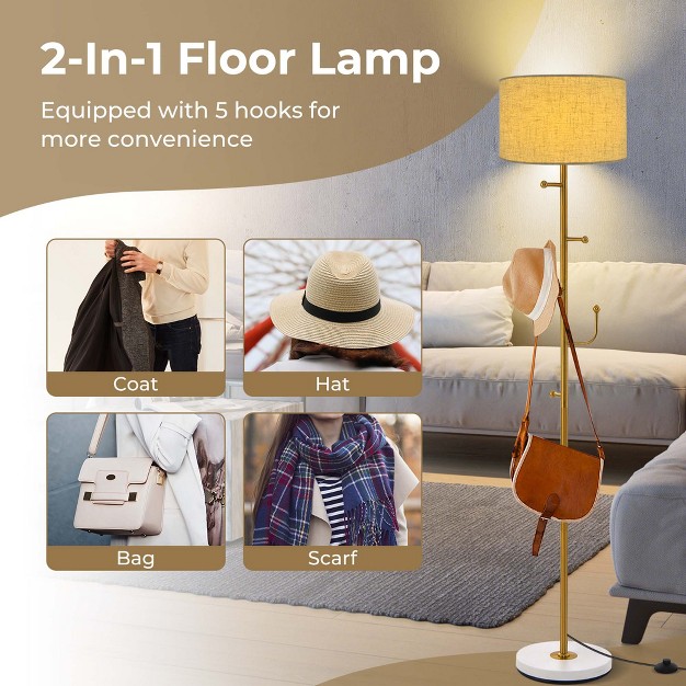 Tangkula Floor Lamp With Coat Rack 5 Hooks Foot Switch Weighted Base Bedroom Living Room