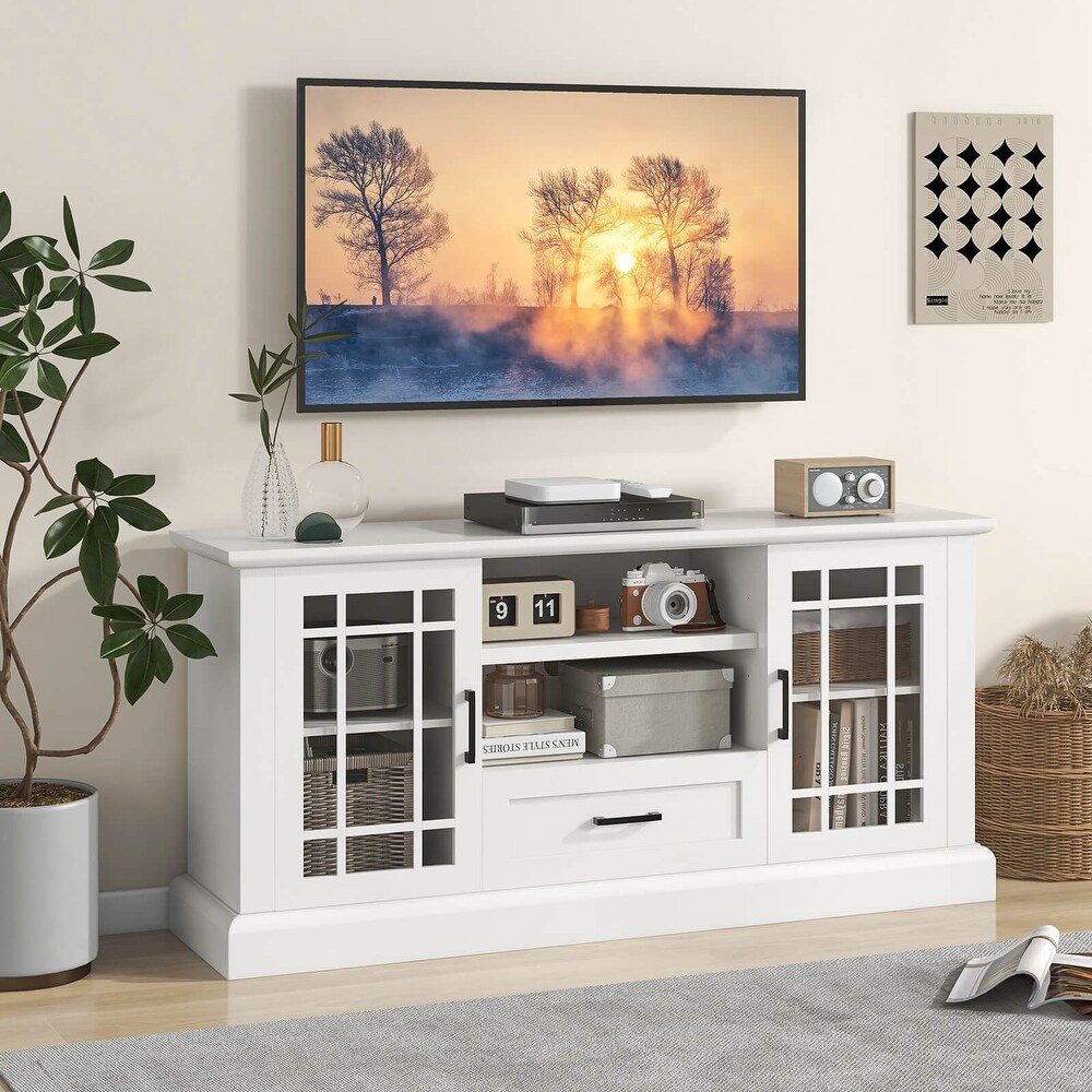 TV Stand for TVs up to 70 with Glass Doors Cubbies and Drawer   63\