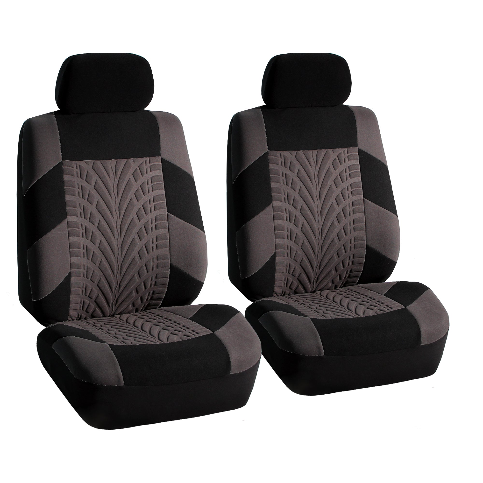 FH Group FH Travel Master Car Seat Covers for Auto Complete Seat Covers Set with Black Leather Trim Carpet Floor Mats Gray