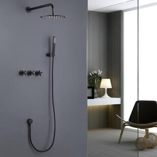 matrix decor 1-Spray Round Wall Bar Shower Kit with Hand Shower in Matte Black MD-RCS81010MB