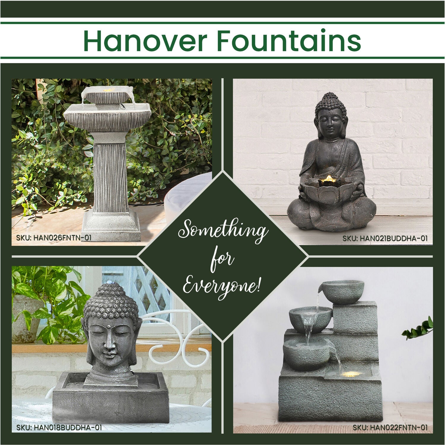 Hanover 20.5-In. Buddha Head Indoor or Outdoor Garden Fountain with LED Lights for Patio， Deck， Porch， HAN018BUDDHA-01