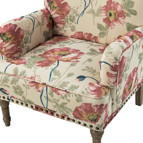 Geltrude Traditional Floral Fabric Design Upholstered Accent Armchair with Nailhead Trim Set of 2 by HULALA HOME