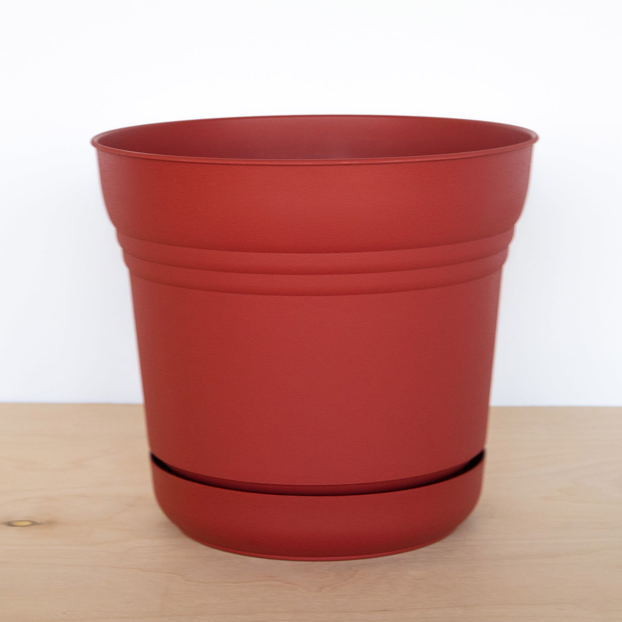 Bloem Saturn Round Planter With Saucer Tray: 12" - Burnt Red - Durable Plastic Pot, Matte Finish, Removable Saucer, For Indoor & Outdoor Use, Gardening, 3 Gallon Capacity