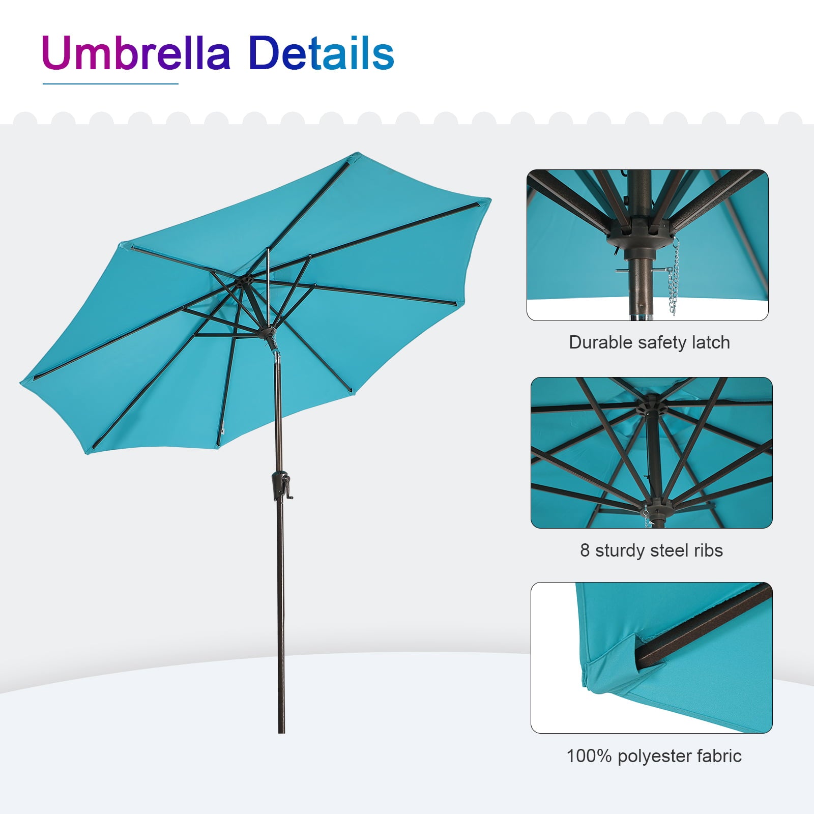 COBANA 9ft Patio Umbrella, Outdoor Table Market Umbrella with Push Button Tilt and Crank, Blue