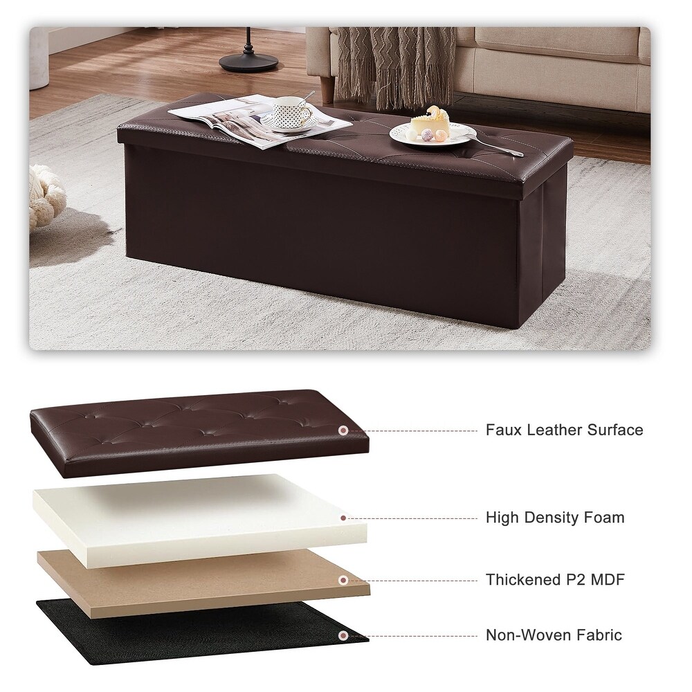 Folding Storage Ottoman  Foot Rest Stool Footstool  Leather Tufted Ottoman  Small Ottoman Cube for Living Room Bedroom Dorm