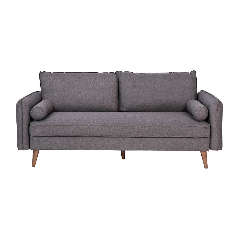 Emma and Oliver Carthage Upholstered Mid-Century Modern Pocket Spring Sofa with Wooden Legs and Removable Back Cushions