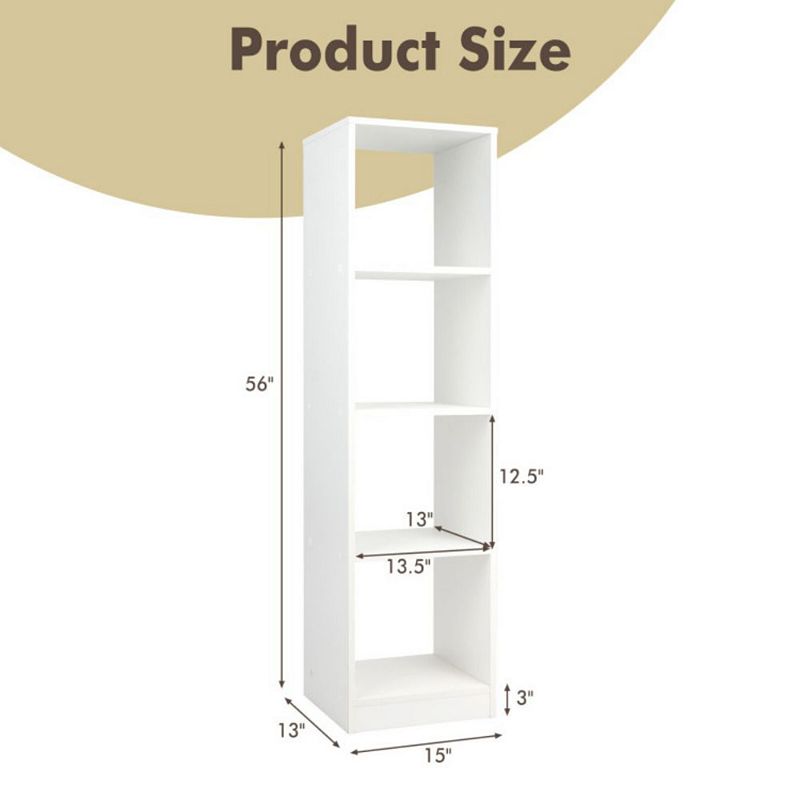 Hivago 5 Tiers 4-Cube Narrow Bookshelf with 4 Anti-Tipping Kits-White