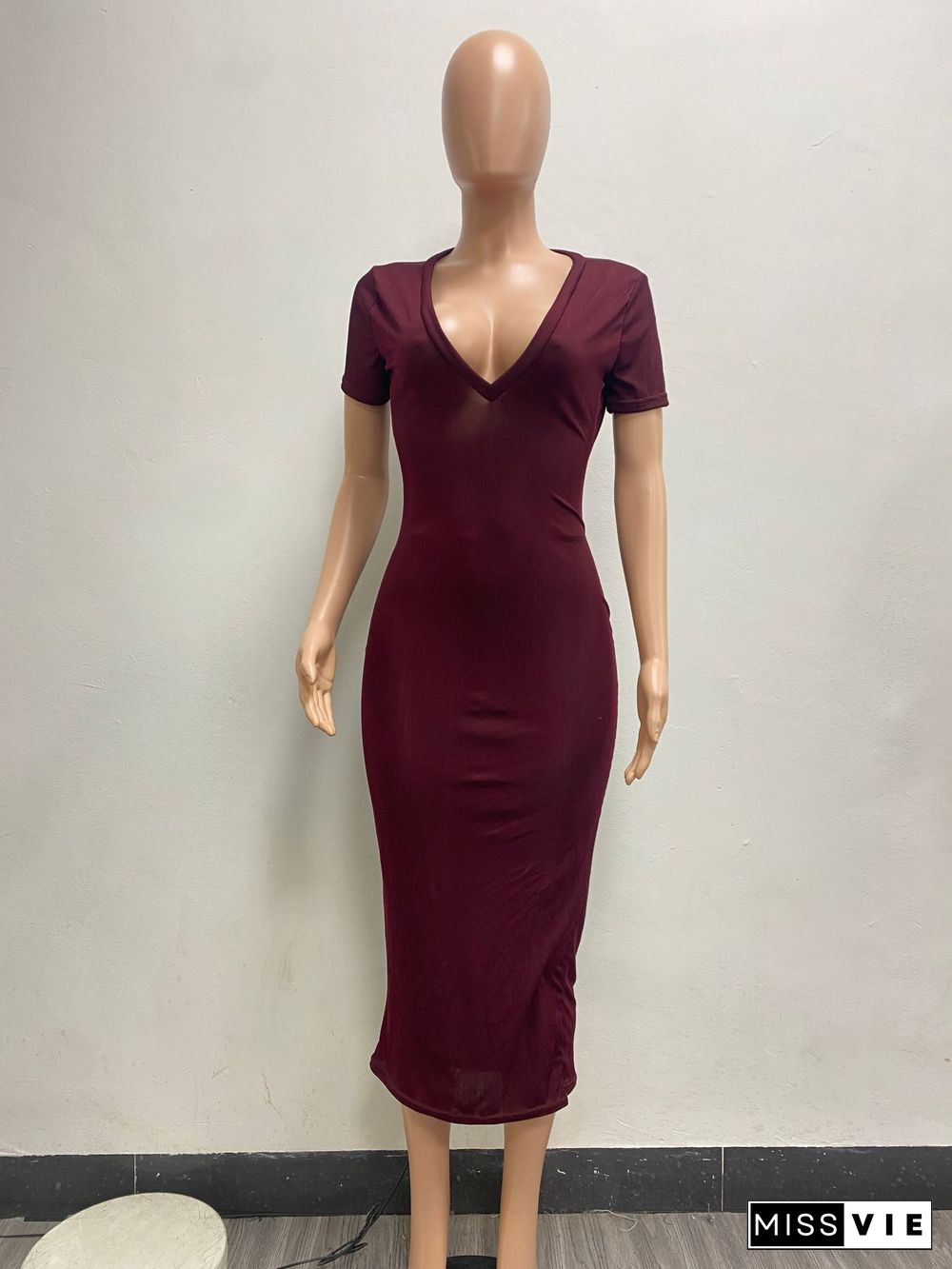 Fashion Solid Color Casual Fashion Sexy Deep V Dress