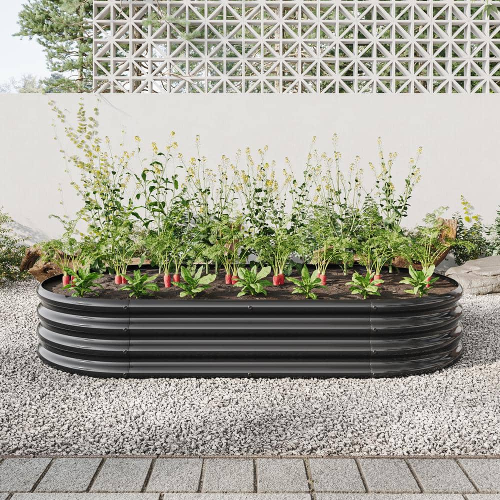 Runesay 70.86 in. L x 35.43 in. W x 11.42 in. H Metal Raised Garden Bed Oval Raised Planter Bed Vegetables Flowers in Black R-AAAISSEBA4