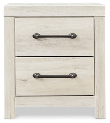 Signature Design by Ashley Cambeck Farmhouse Industrial 2 Drawer Two Drawer Nightstand with 2 Slim-Profile USB Charging Stations, Whitewash