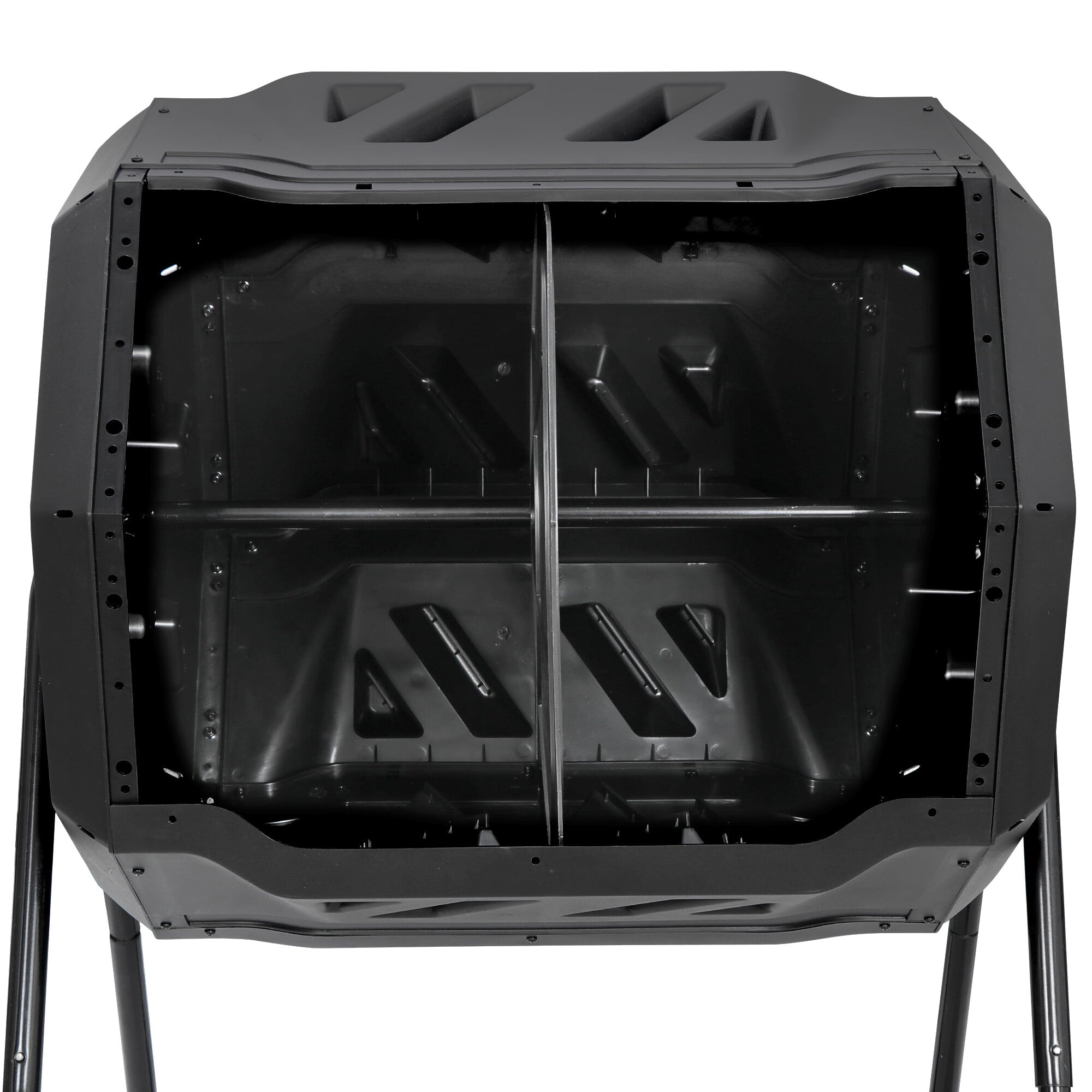 ZenSports 43Gal Outdoor Compost Tumbler Bin - Dual Chambers, Sliding Doors, Black,