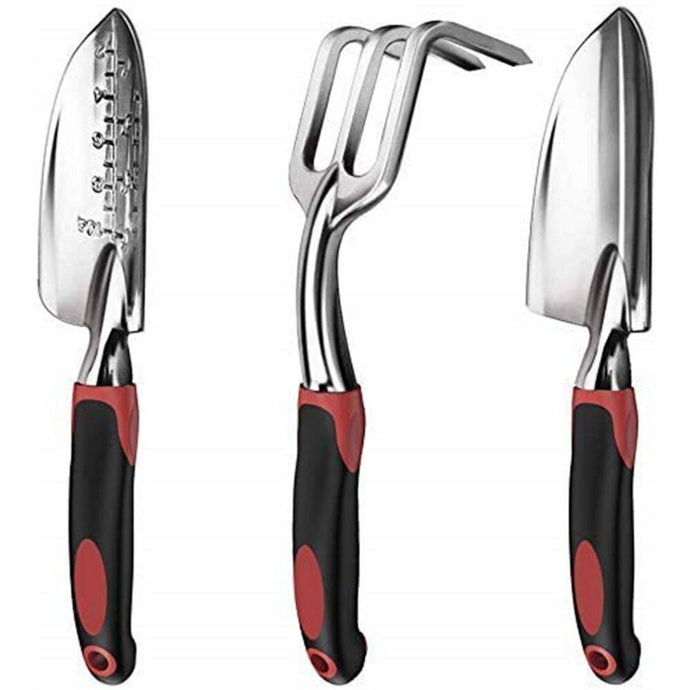 Dyiom 3-Piece Heavy-Duty Red and Black Cast-Aluminum Garden Tool Set B08TV1P7SS