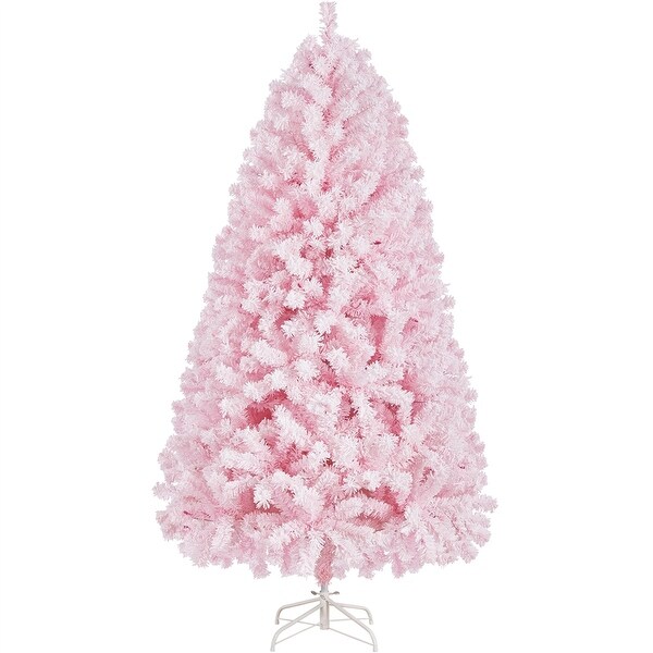 Yaheetech Prelit Flocked Artificial Christmas Tree Snow Frosted Christmas Tree，Pink