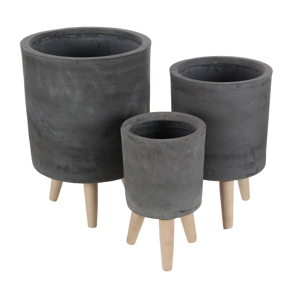 Black White or Grey Fiber Clay Boho Modern Planter Round (Set of 3)   S/3 12\