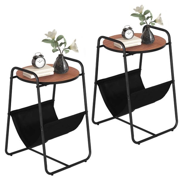 Round End Side Table， Accent Nightstand with Storage Bag(Set of 2)