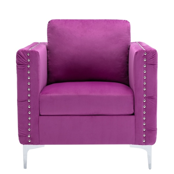 Velvet Armchair Tufted Button Accent Chair Club Chair with Steel Legs