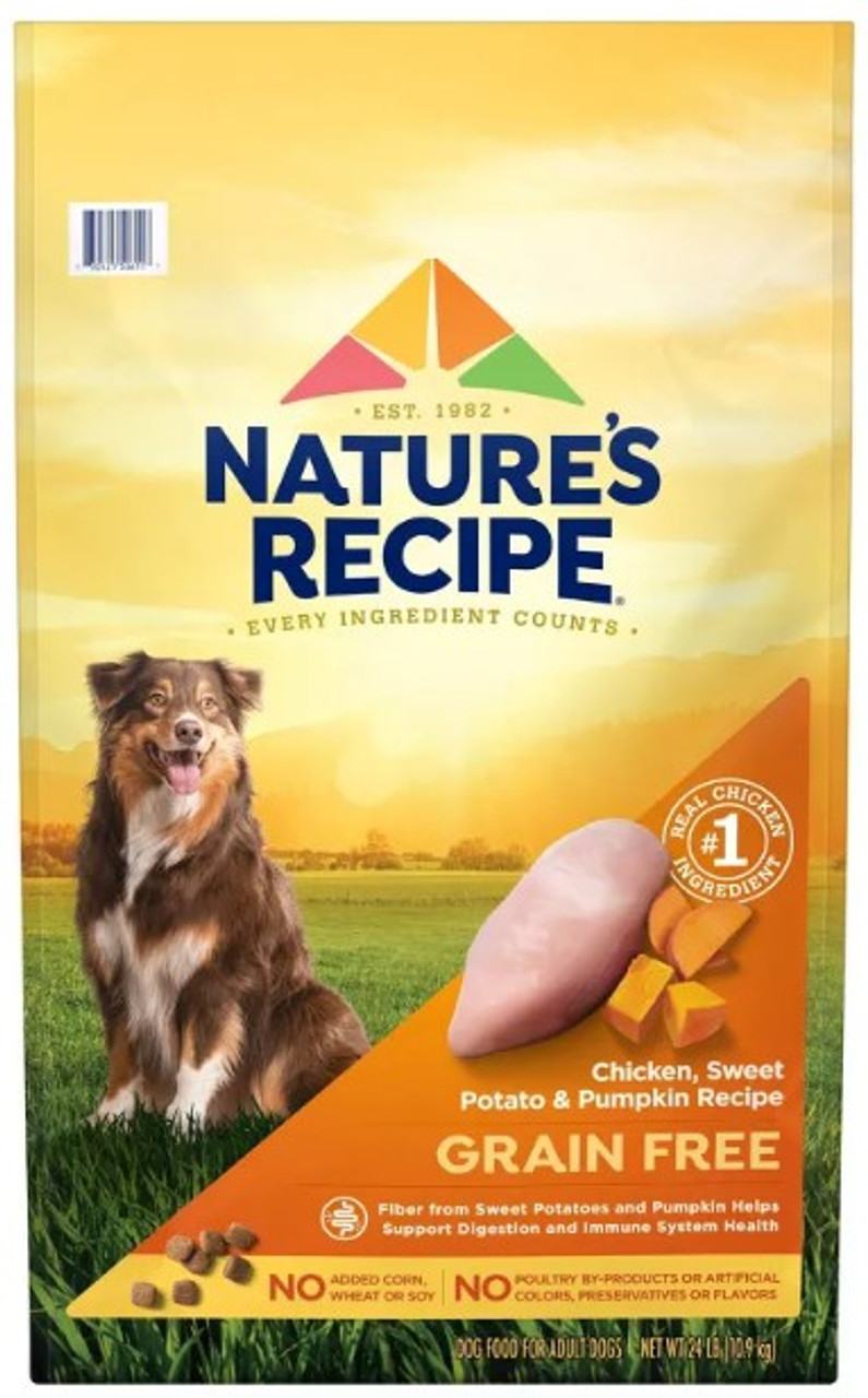 Nature's Recipe Grain-Free Chicken， Sweet Potato and Pumpkin Recipe Dry Dog Food， 24 Lbs.