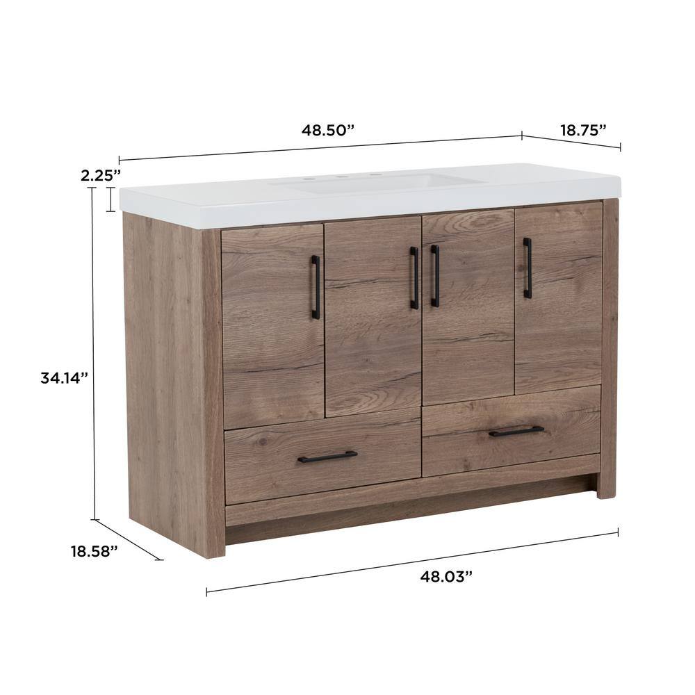 Home Decorators Collection Radien 48.5 in. W x 18.75 in. D x 34.14 in. H Bath Vanity in Halifax Oak with White Cultured Marble Top RN48P2-HO