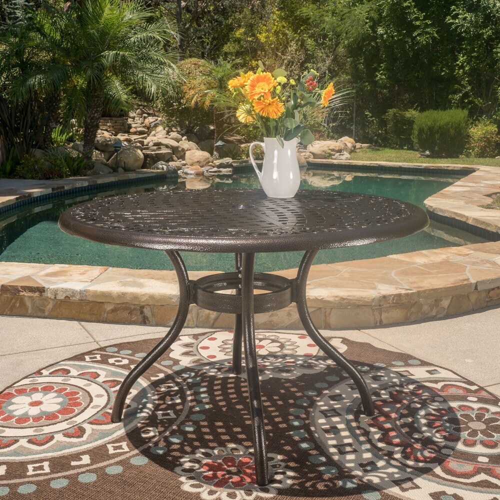 Hallandale Round Aluminum Bronze Dining Table by Christopher Knight Home