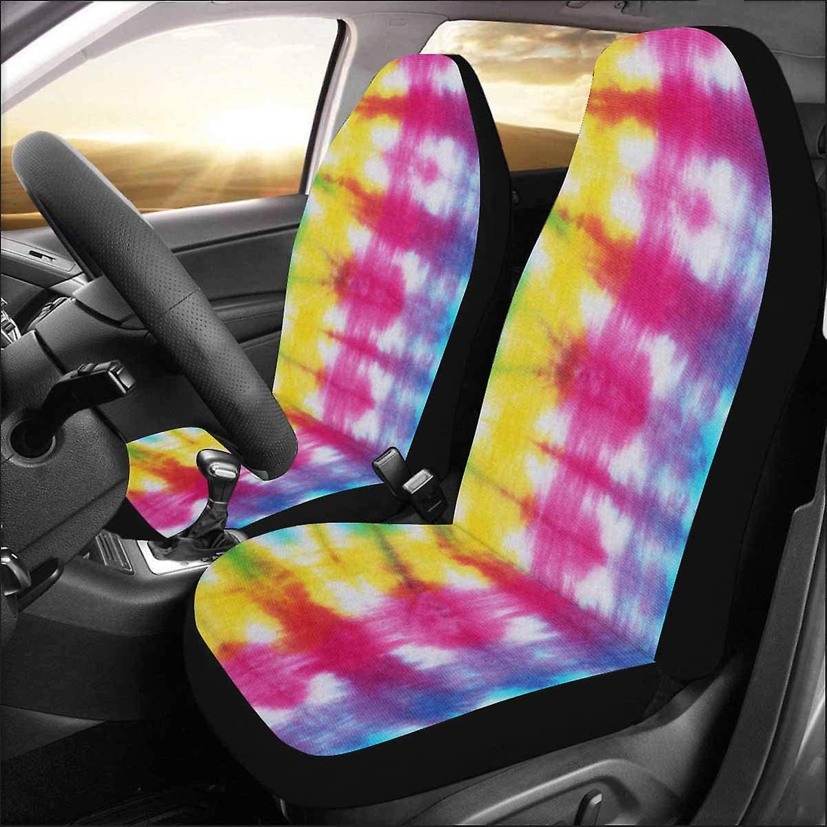 Set Of 2 Car Seat Covers Colorful Tie Dyed Universal Auto Front Seats Protector Fits For Car，suv Sedan，truck D---40989