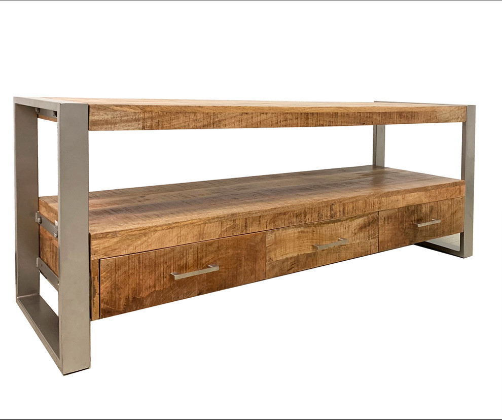 Industrial Reclaimed wood 3 Drawer TV stand with silver legs   Rustic   Entertainment Centers And Tv Stands   by Timbergirl  Houzz