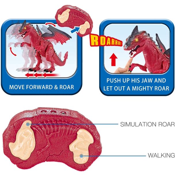 Allaugh Infrared RC Dinosaur Toys Remote Control Dragon Shaking Head Walking Spray Kids Toy Gift