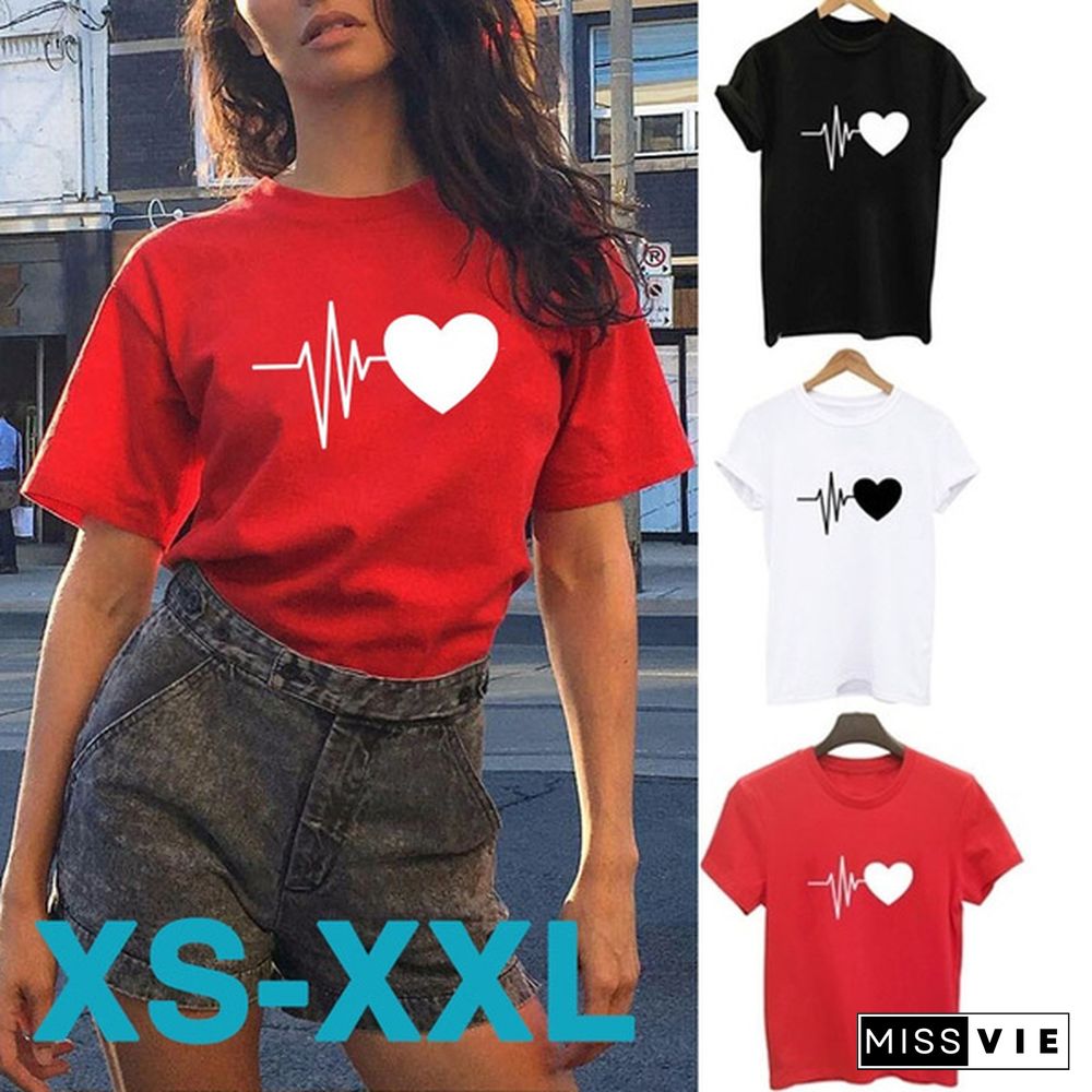 Summer Cotton Casual Love Women's T-shirt Printing Harajuku Fashion Solid Short Sleeve T-shirt Women's Shirt and T-shirt