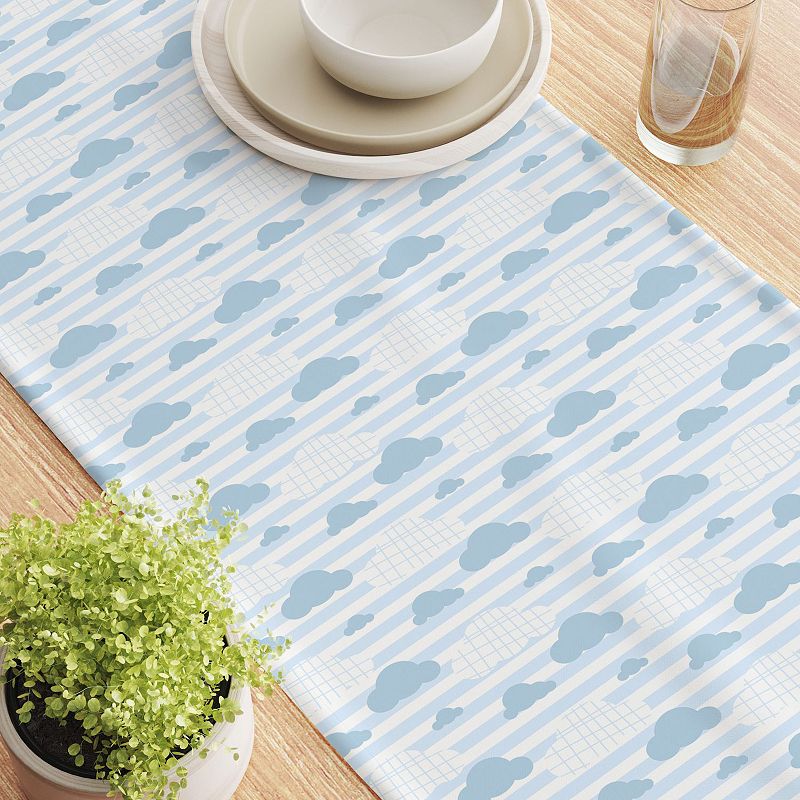 Table Runner， 100% Cotton， 16x72， Blue Clouds and Stripes