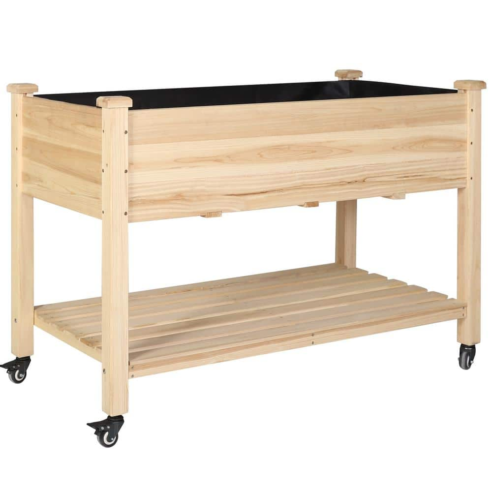 VEIKOUS 47 in. x 23 in. x 33 in. Wooden Raised Garden Bed with Lockable Wheels， Liner PG0102-02