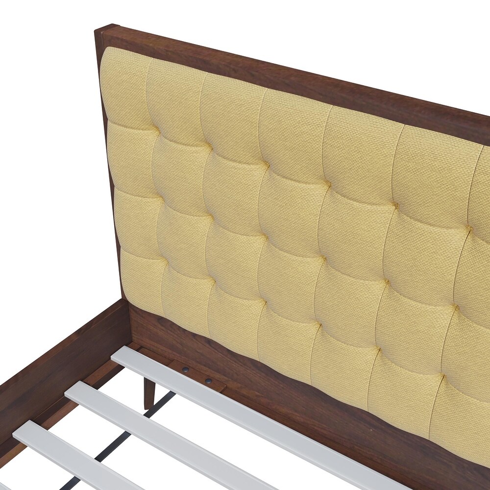 Hughes Mid century Modern Upholstered Platform Bed with Wood Frame