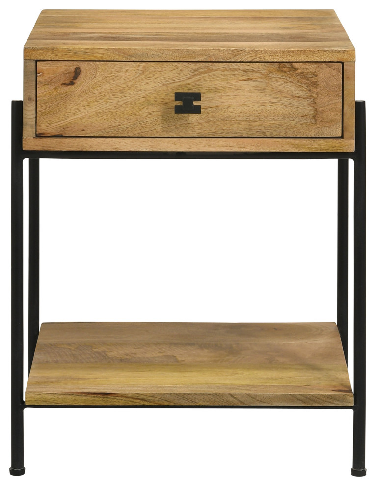 Declan 1 drawer Accent Table With Open Shelf Natural Mango and Black   Modern   Side Tables And End Tables   by Modon  Houzz